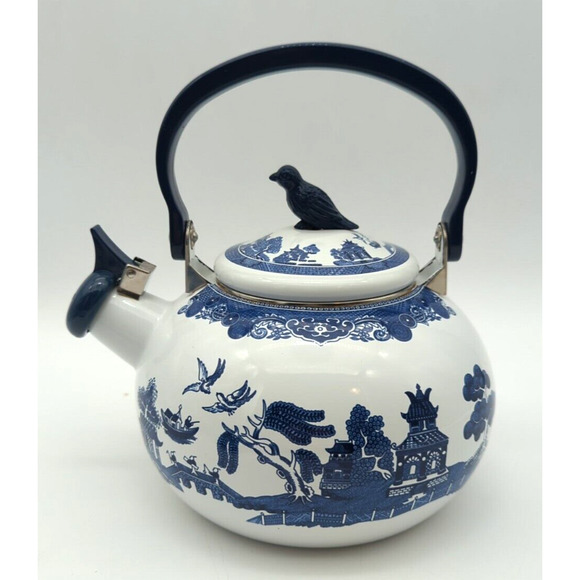 Johnson Brothers Kitchen Johnson Brothers Blue Willow Enamel Tea Kettle With Bird Finial